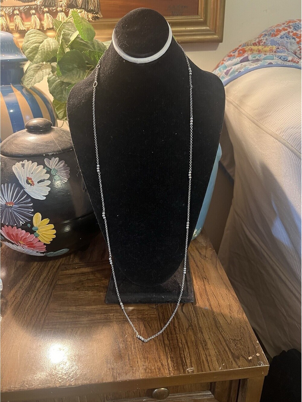 Premier Designs Long Silver Chain Beaded Necklace Double Strand